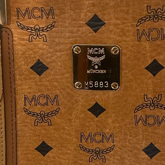 MCM Visetos Cognac Leather Satchel Bag with charm - Picture 2 of 9